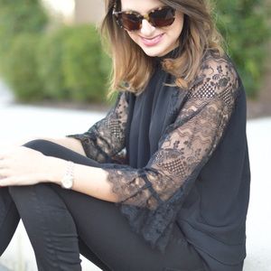 Black Lace Sleeve Top